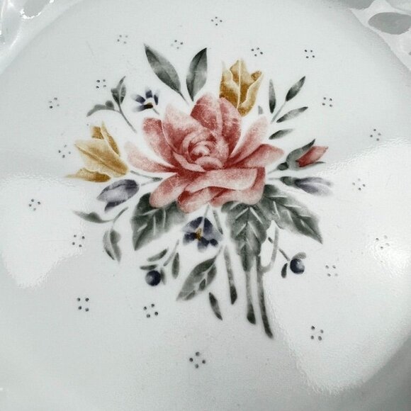 Corelle By Corning Promise 6 Salad Dessert Plates 7.25" White Navy Trim Floral - Picture 7 of 11